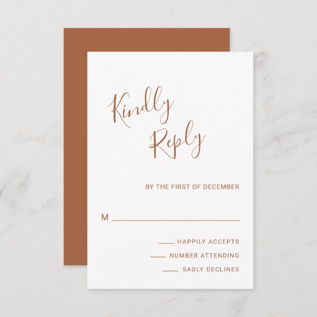 Elegant Terracotta Modern Wedding RSVP Card (Front/Back)