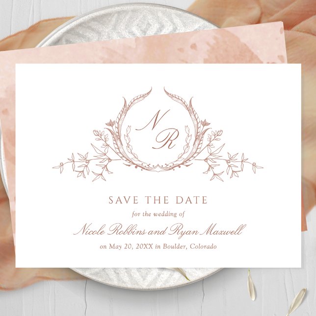 Elegant Terracotta Monogram Wedding Calligraphy Save The Date (Creator Uploaded)