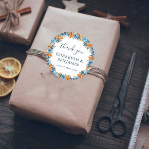 Elegant Terracotta Navy Blue And Rust Thank You Classic Round Sticker