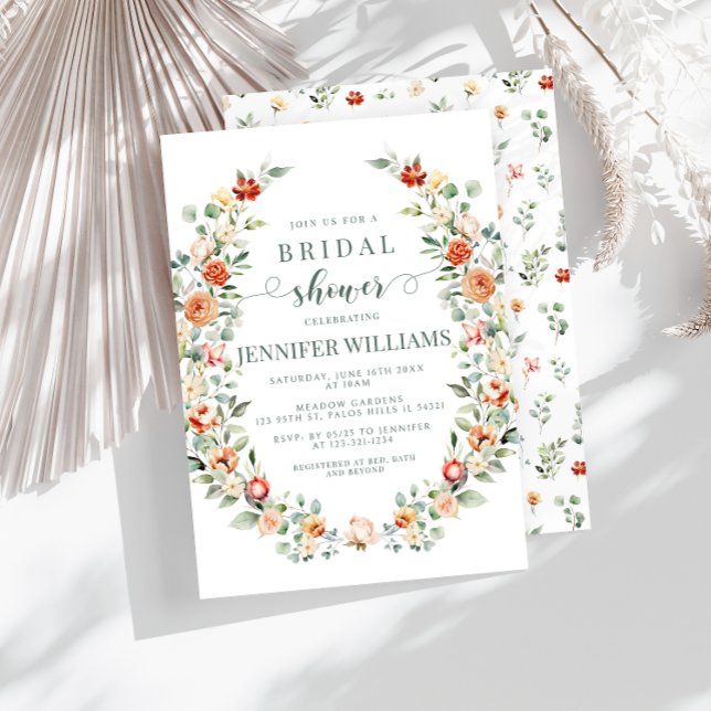 Elegant Terracotta Orange Floral Bridal Shower Invitation (Creator Uploaded)
