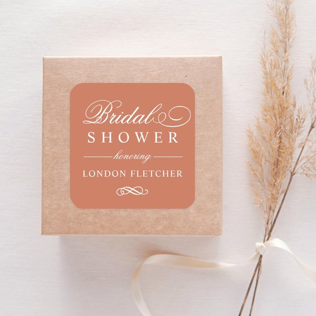 Elegant Terracotta Orange Wedding Bridal Shower Square Sticker (Creator Uploaded)