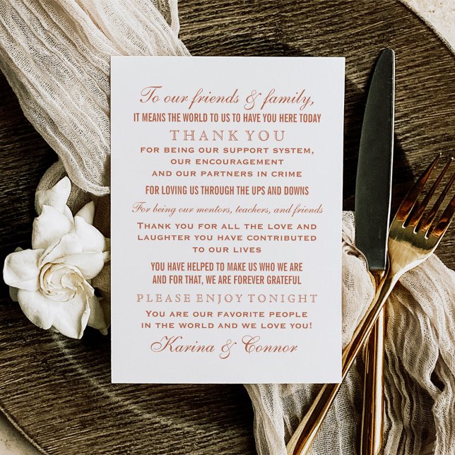 Elegant Terracotta Orange Wedding Guest Thank You Card (Creator Uploaded)