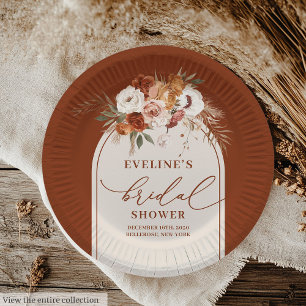 Elegant terracotta pampas boho bridal paper plates