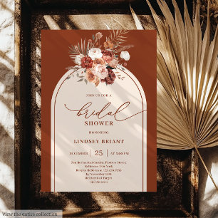 Elegant Terracotta Pampas Grass Boho Bridal Shower Invitation