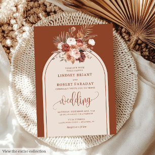 Elegant Terracotta Pampas Grass Boho Wedding  Invitation
