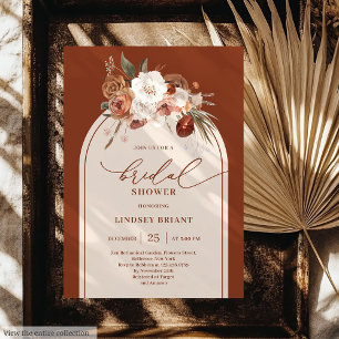 Elegant Terracotta Pampas Grass Floral Bridal   Invitation