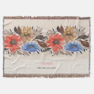 Elegant Terracotta Pastel Watercolor Floral  Throw Blanket