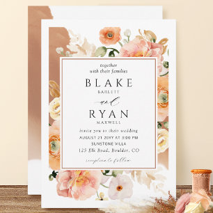 Elegant Terracotta, Peach, Blush Botanical Wedding Invitation