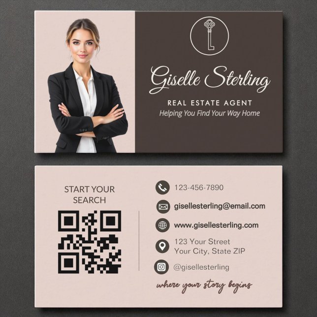 Elegant Terracotta Photo Real Estate Agent QR Code Business Card (Creator Uploaded)