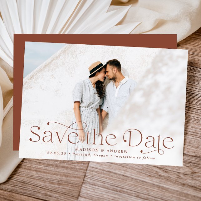 Elegant Terracotta Photo Wedding Save The Date (Creator Uploaded)