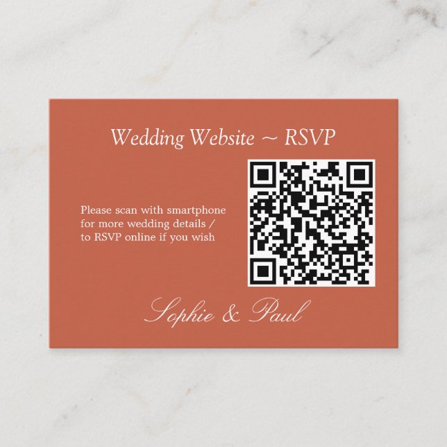 Elegant Terracotta QR Code Website RSVP Card (Front)