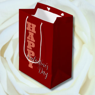 Elegant Terracotta Red Velvet Happy Valentines Day Medium Gift Bag
