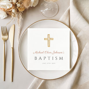 Elegant Terracotta Religious Cross Baptism Napkin