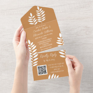 Elegant Terracotta Rust Fall Floral RSVP QR Code All In One Invitation