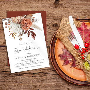 Elegant Terracotta Rustic Florals Rehearsal Dinner Invitation