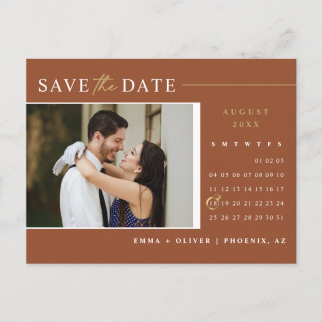 Elegant Terracotta Save the Date Calendar QR Code Postcard (Front)