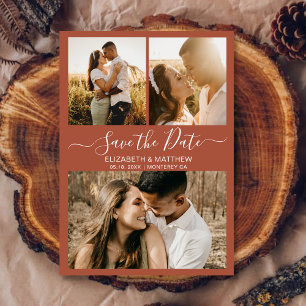 Elegant Terracotta Script Photo Collage Wedding Save The Date