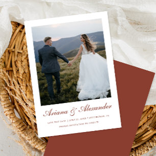 Elegant Terracotta Script Photo Wedding Save The Date