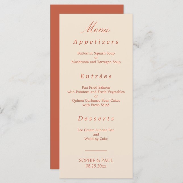 Elegant Terracotta Script Wedding Menu (Front/Back)
