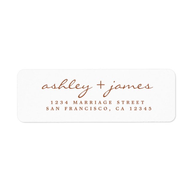 Elegant TerraCotta Script Wedding Return Address Label (Front)