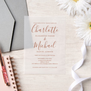 Elegant Terracotta Signature Script Wedding Vellum Invitations