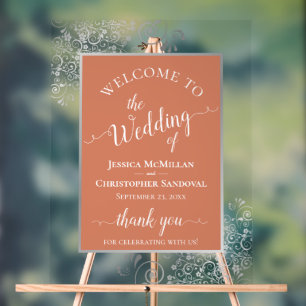 Elegant Terracotta & Silver Fancy Wedding Welcome Acrylic Sign