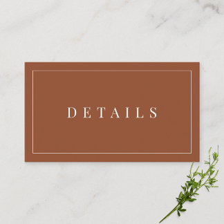 Elegant Terracotta Simple Formal Wedding Details Enclosure Card