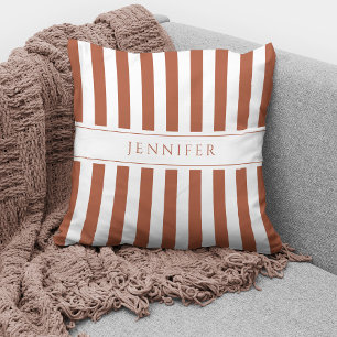 Elegant Terracotta Stripes Pattern Name Cushion