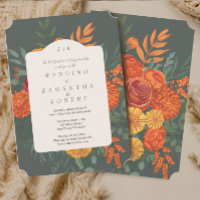 Elegant Terracotta Teal Fall Floral Border