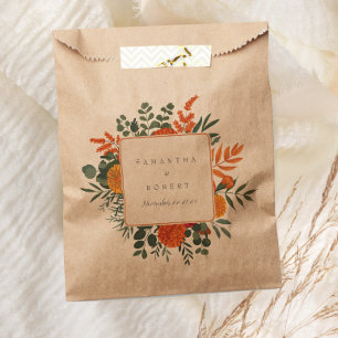 Elegant Terracotta Teal Fall Floral Border Wedding Favour Bag
