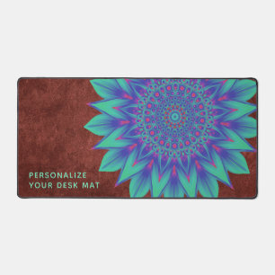  Elegant Terracotta Teal Floral Mandala Nature Zen Desk Mat