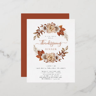 Elegant Terracotta Thanksgiving Dinner Foil Invitation Postcard