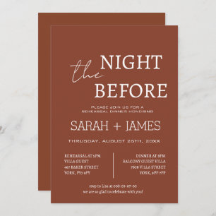 Elegant Terracotta the Night Before Dinner Wedding Invitation