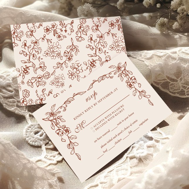Elegant Terracotta Vintage Floral Wedding RSVP Card (Creator Uploaded)
