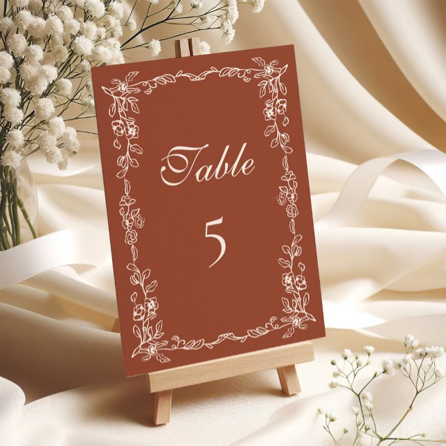 Elegant Terracotta Vintage Wedding Table Number (Creator Uploaded)