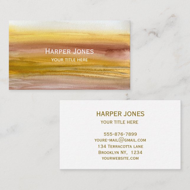 Elegant Terracotta Watercolor Fall Boho  Business Card (Front/Back)