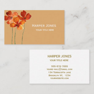 Elegant Terracotta Watercolor Fall Boho Floral Business Card