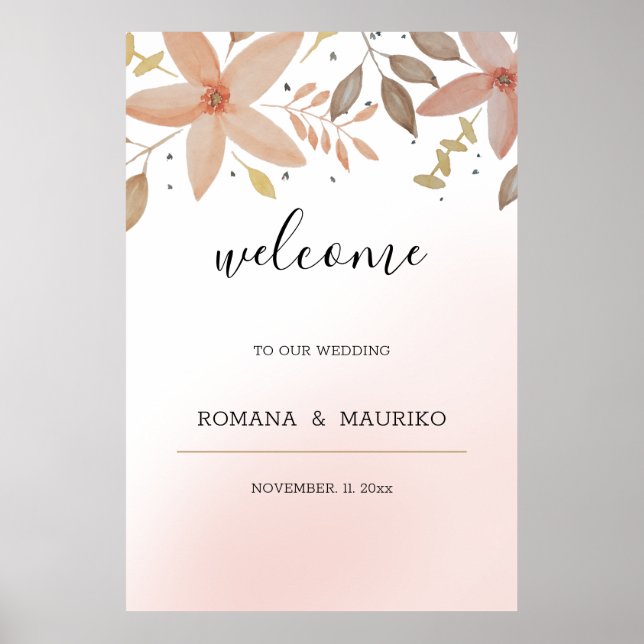 Elegant Terracotta Watercolor Floral Hand-painted Poster (Front)