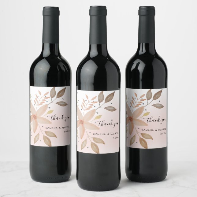 Elegant Terracotta Watercolor Floral Hand-painted Wine Label (Bottles)