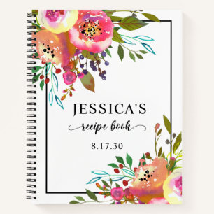 Elegant Terracotta Watercolor Floral Shower Recipe Notebook