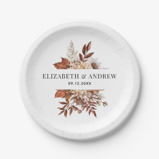 Elegant Terracotta Watercolor Floral Wedding Paper Plate