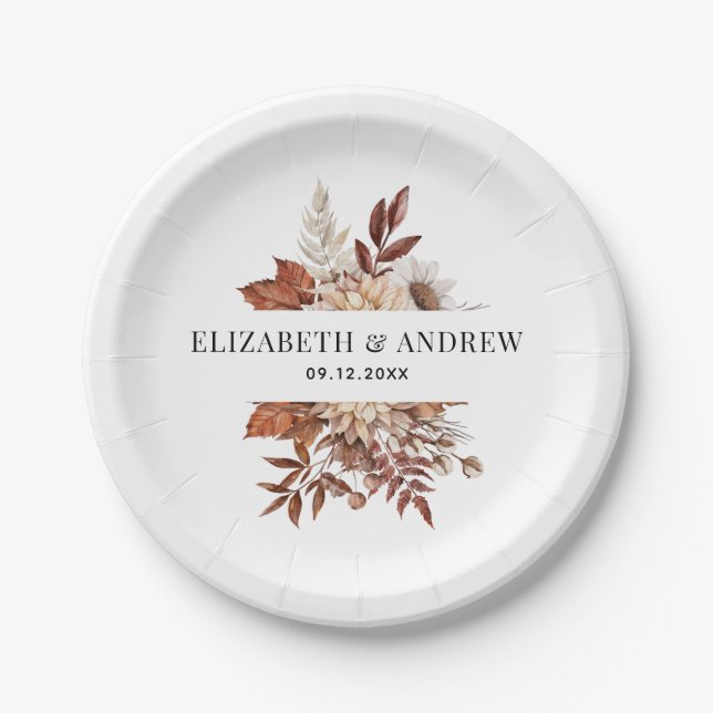 Elegant Terracotta Watercolor Floral Wedding Paper Plate (Front)
