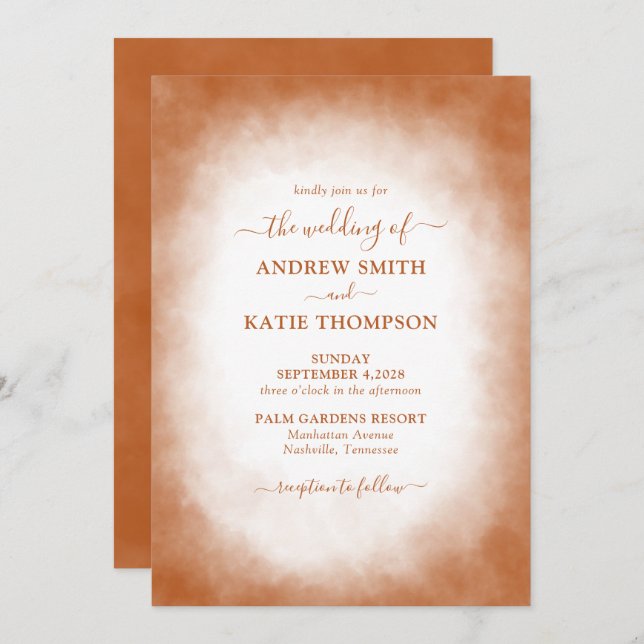 Elegant Terracotta Watercolor Minimalist Wedding Invitation (Front/Back)