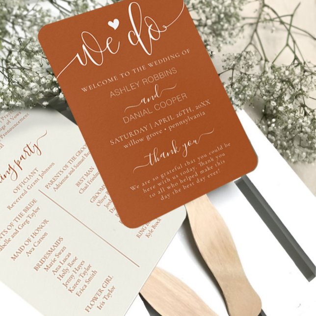 Elegant Terracotta We Do Wedding Program Hand Fan (Creator Uploaded)