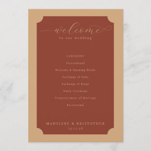 Elegant Terracotta Wedding Ceremony Schedule Program