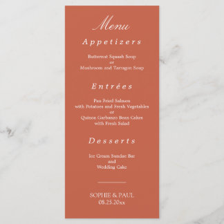 Elegant Terracotta Wedding Menu