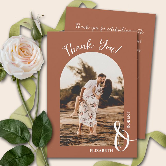 Elegant Terracotta Wedding Photo Thank You Card (Creator Uploaded)