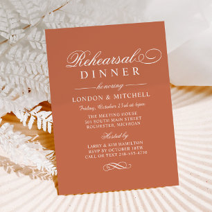 Elegant Terracotta Wedding Rehearsal Dinner Invitation
