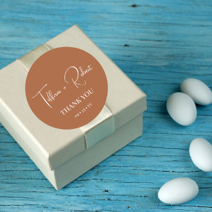 Elegant Terracotta Wedding Thank You Classic Round Sticker
