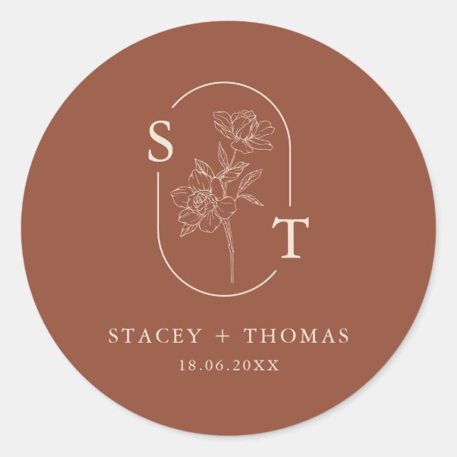 Elegant Terracotta Whimsical Wedding  Classic Round Sticker (Front)